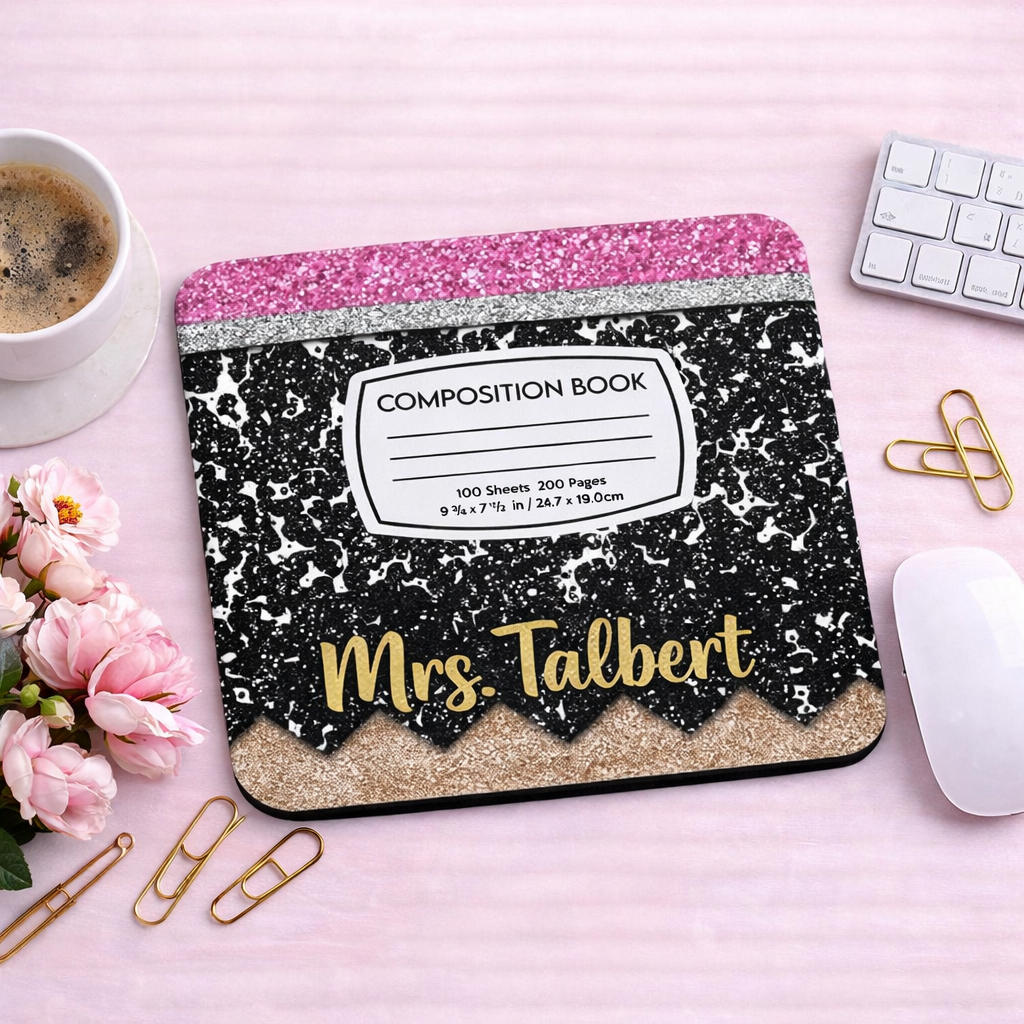 Personalized Teacher Mouse Pad - Red Checkered Doodle
