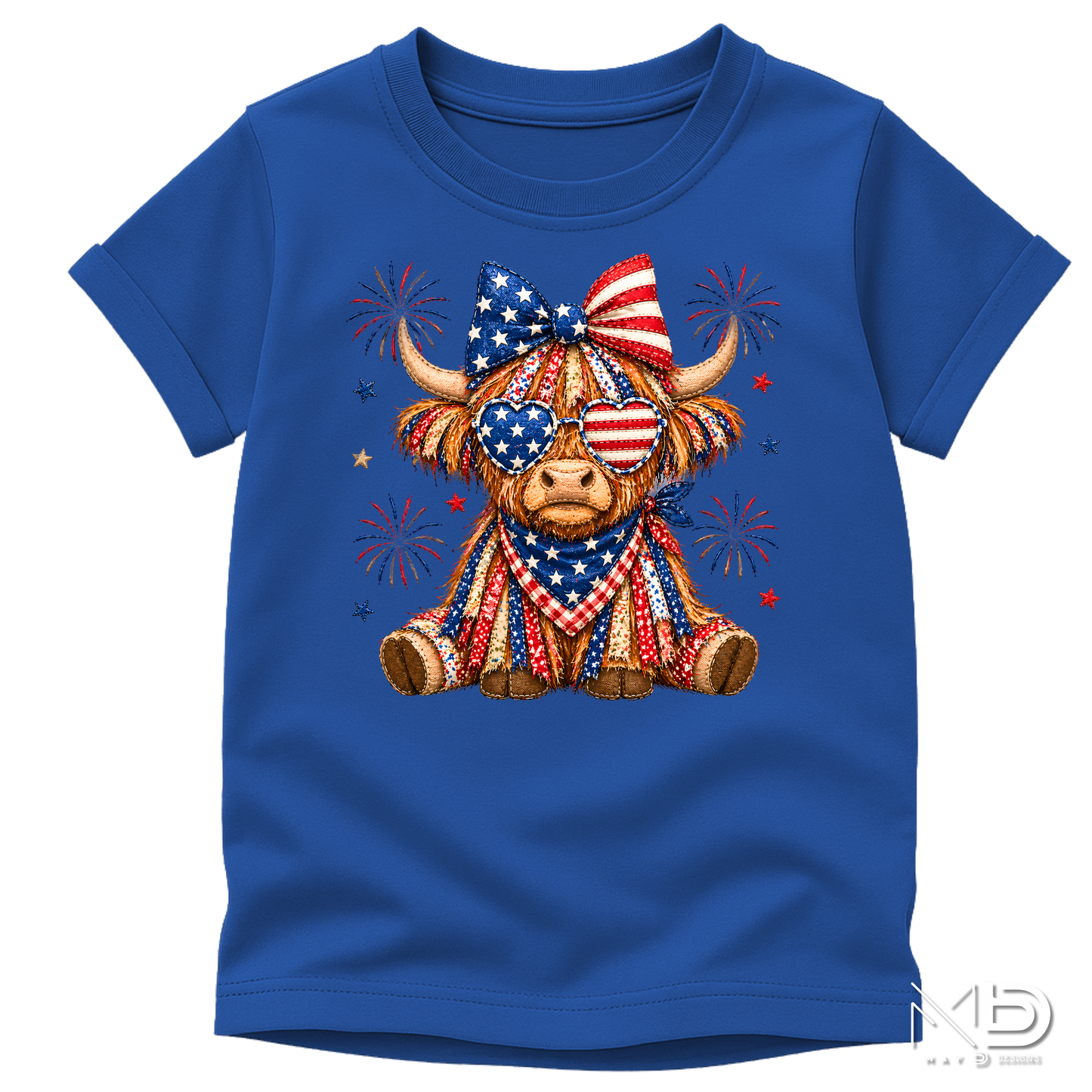Patriotic Highland Cow Shirt | USA Flag Highland Cow Tee | Fourth of July Cow Graphic T-Shirt