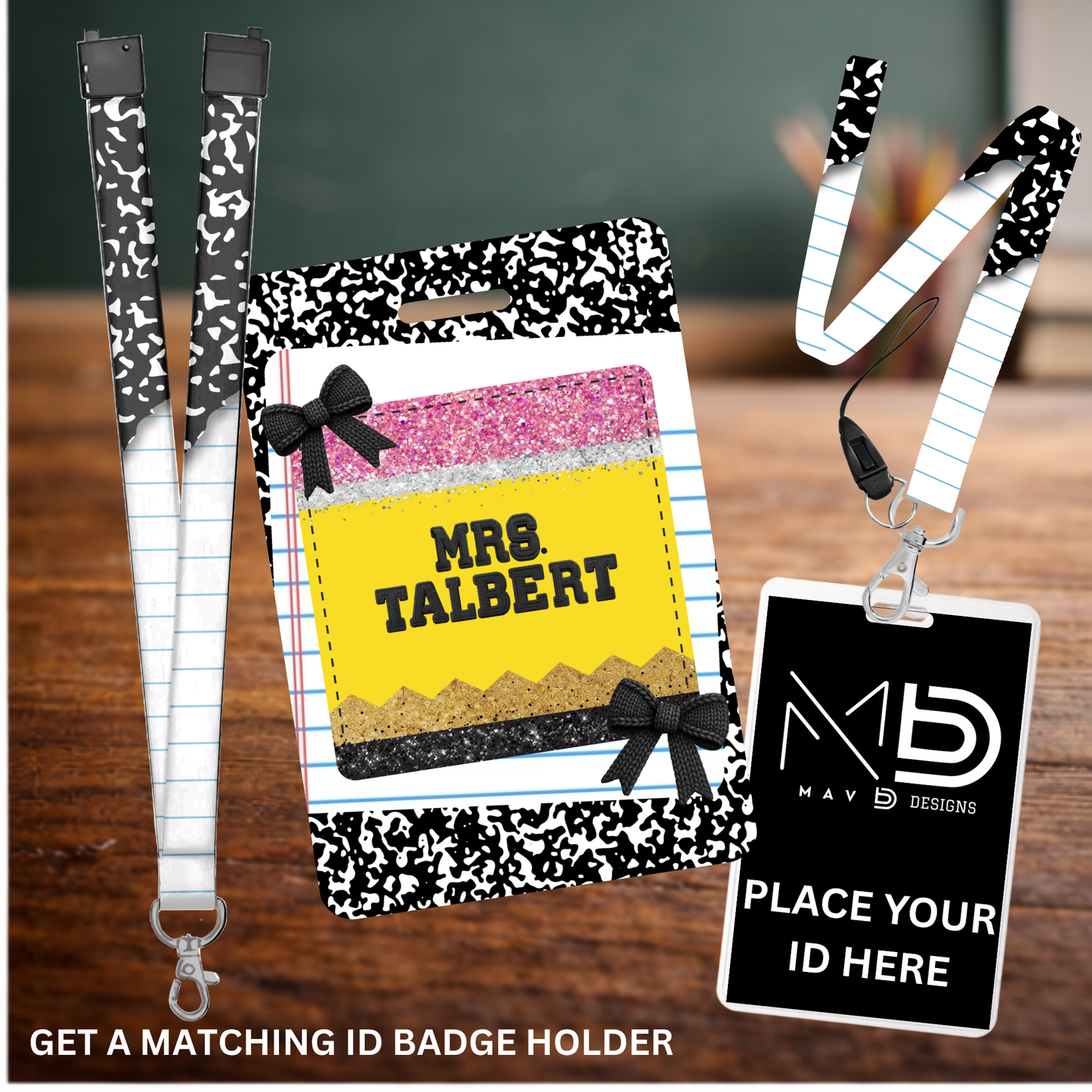 Composition Notebook Themed Sublimation Lanyard – Personalized Teacher Lanyard