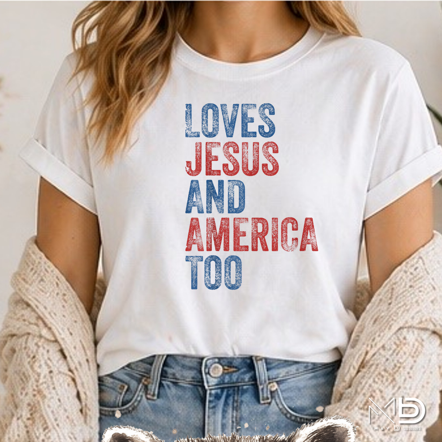 Loves Jesus and America Too Shirt | Patriotic Christian Graphic Tee | Faith & Freedom USA Shirt