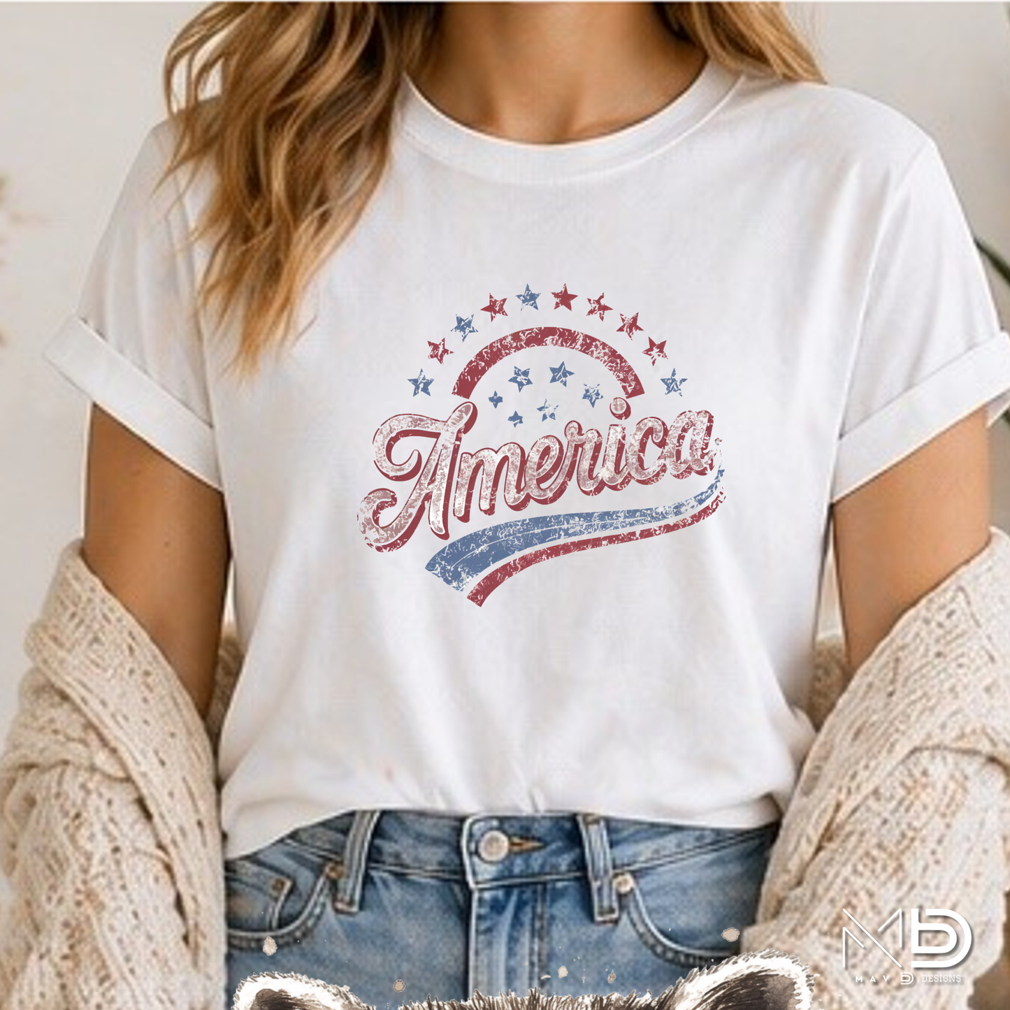Vintage America Patriotic Shirt | Retro USA Graphic Tee | Distressed Red White Blue Independence Day Shirt