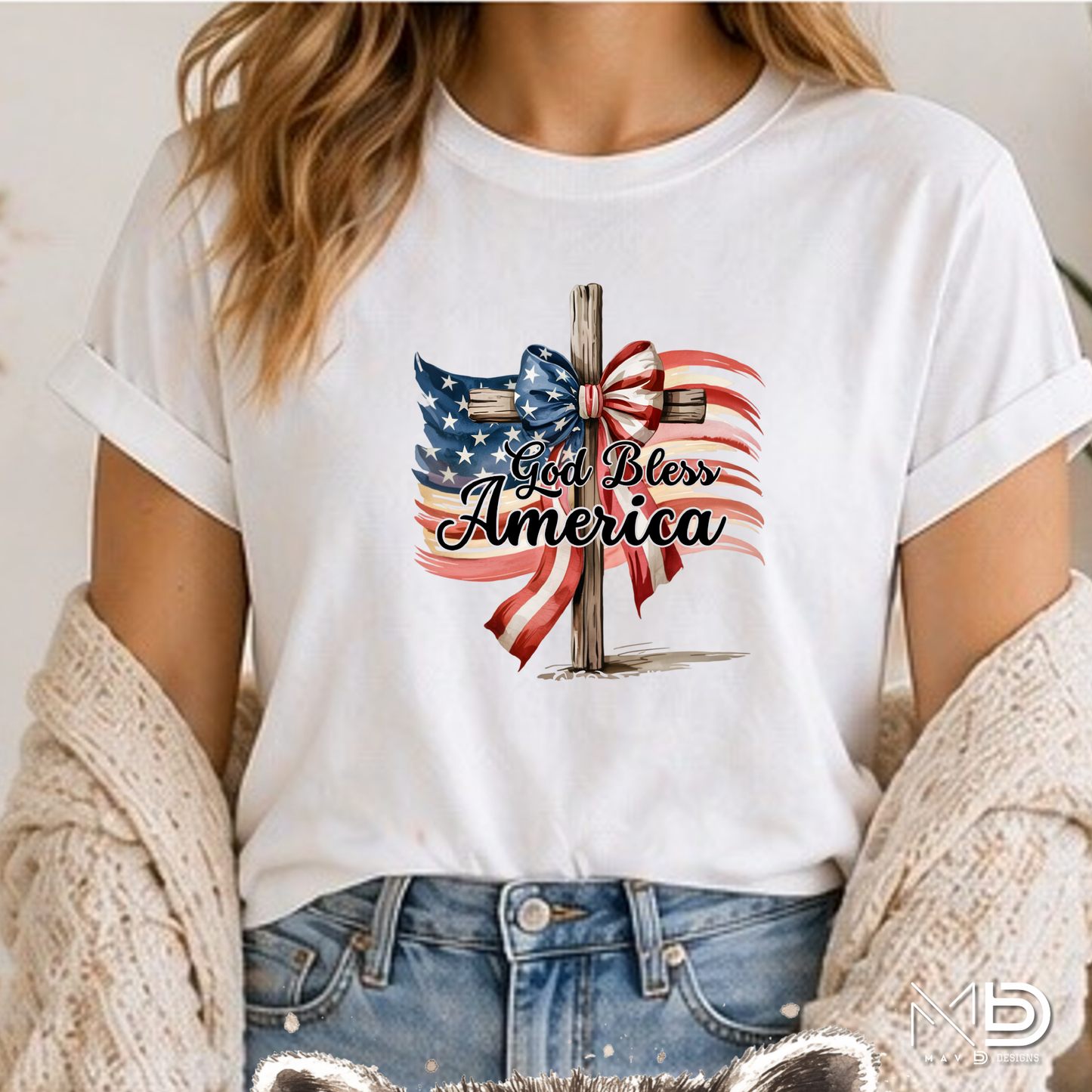 God Bless America Cross Shirt | Patriotic Christian Cross Tee | Faith & Freedom Graphic T-Shirt