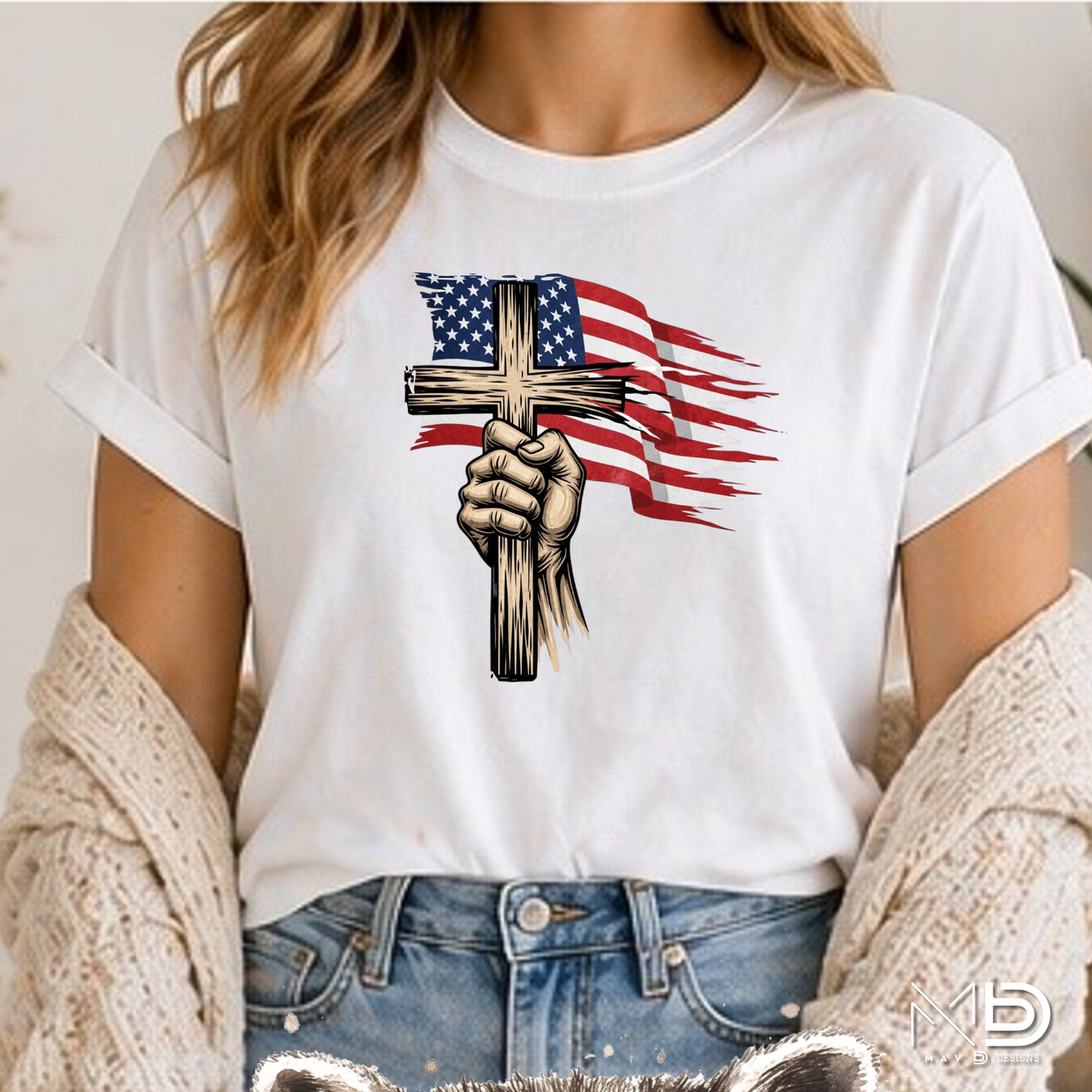 Patriotic Cross Shirt | Christian American Flag Cross Tee | Faith & Freedom Graphic T-Shirt