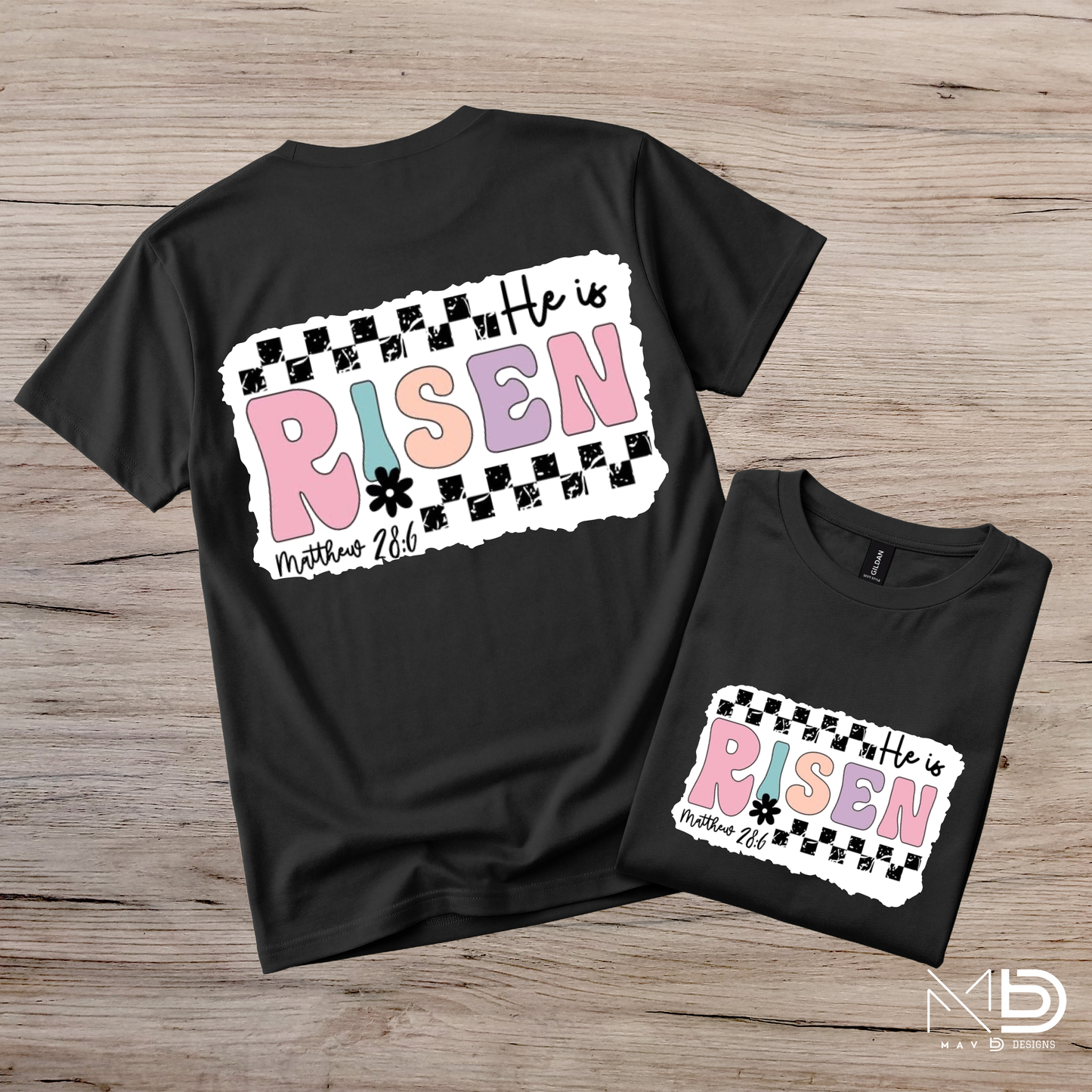 He Is Risen Checkered Tee
