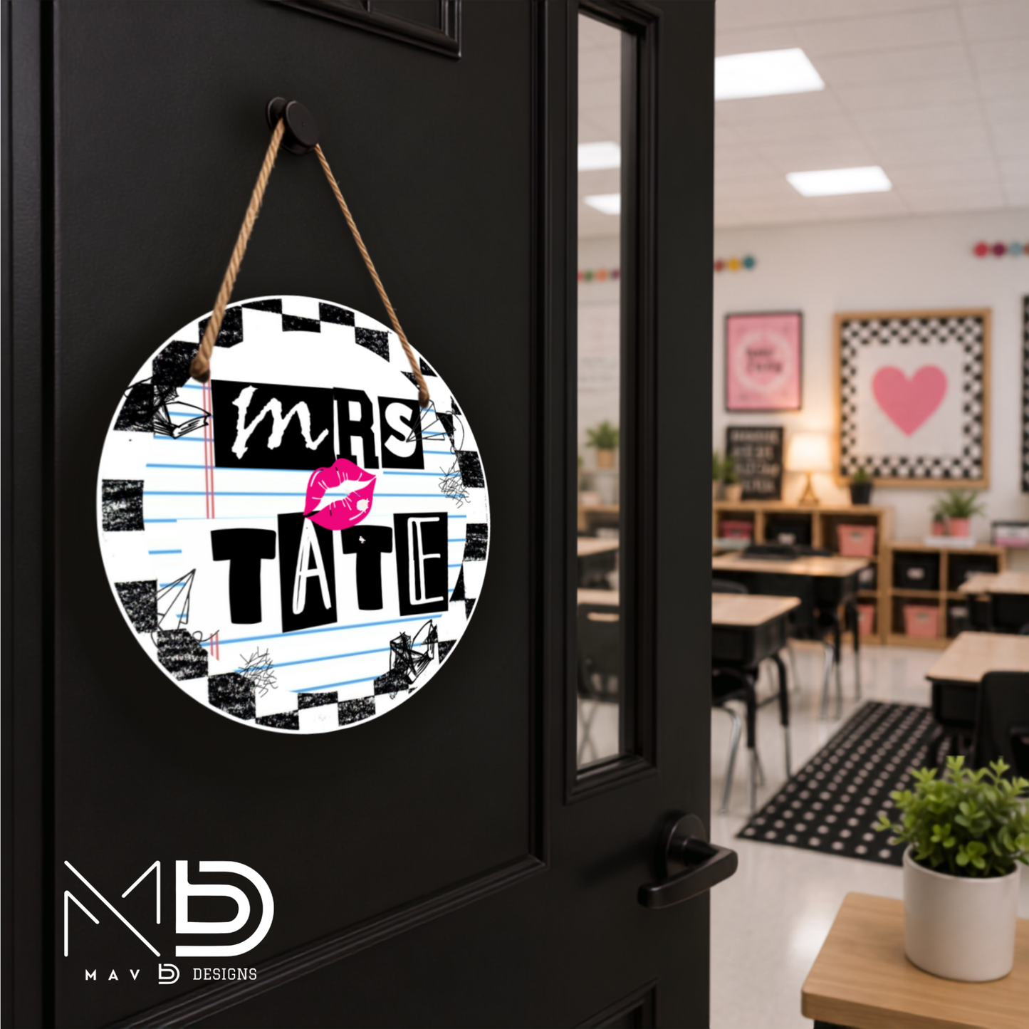 Mean Girls Checkered | Personalized Teacher Door Hanger | Custom Classroom Sign | 10” Metal Door Decor