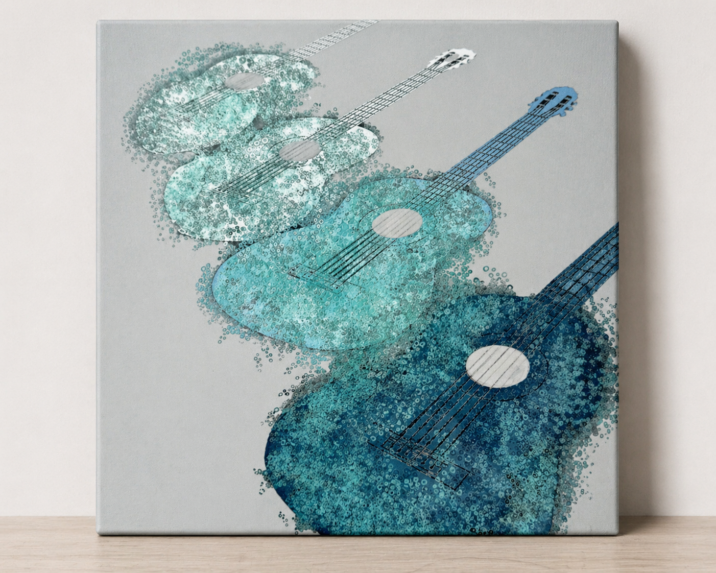Abstract Blue Guitar Canvas & Metal Print – Modern Music Wall Art