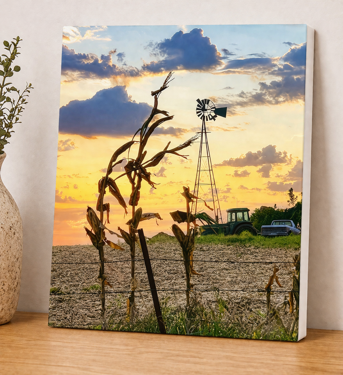 Rustic Windmill Farm Sunset Canvas & Metal Print – Country Landscape Wall Art