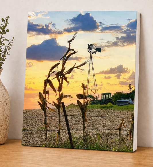 Rustic Windmill Farm Sunset Canvas & Metal Print – Country Landscape Wall Art