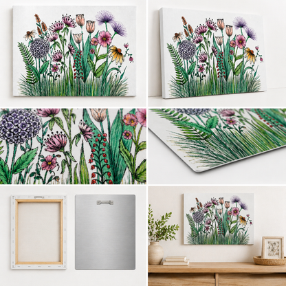 Hand-Drawn Wildflower Botanical Canvas & Metal Print – Pen & Ink Floral Wall Art by Jody Prell
