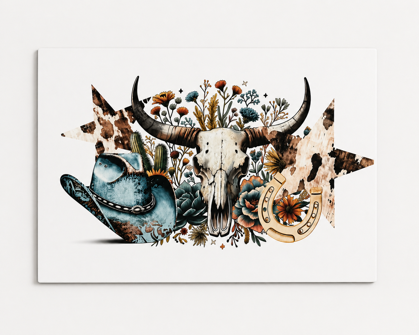 Western Skull & Wildflower Art Print – Rustic Cowgirl Canvas or Aluminum Metal Wall Decor