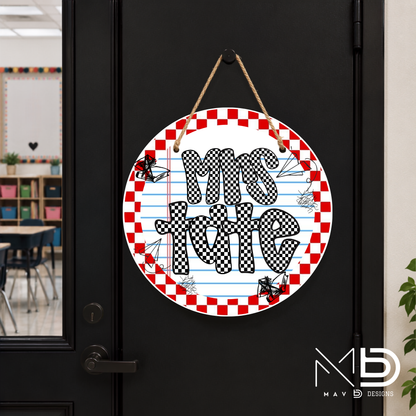 Red Checkered Doodles | Personalized Teacher Door Hanger | Custom Classroom Sign | 10” Metal Door Decor