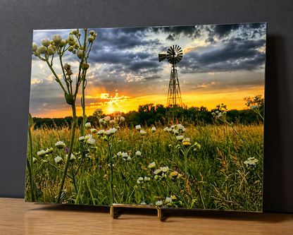 Golden Prairie Sunset Canvas & Metal Print – Windmill Landscape Wall Art