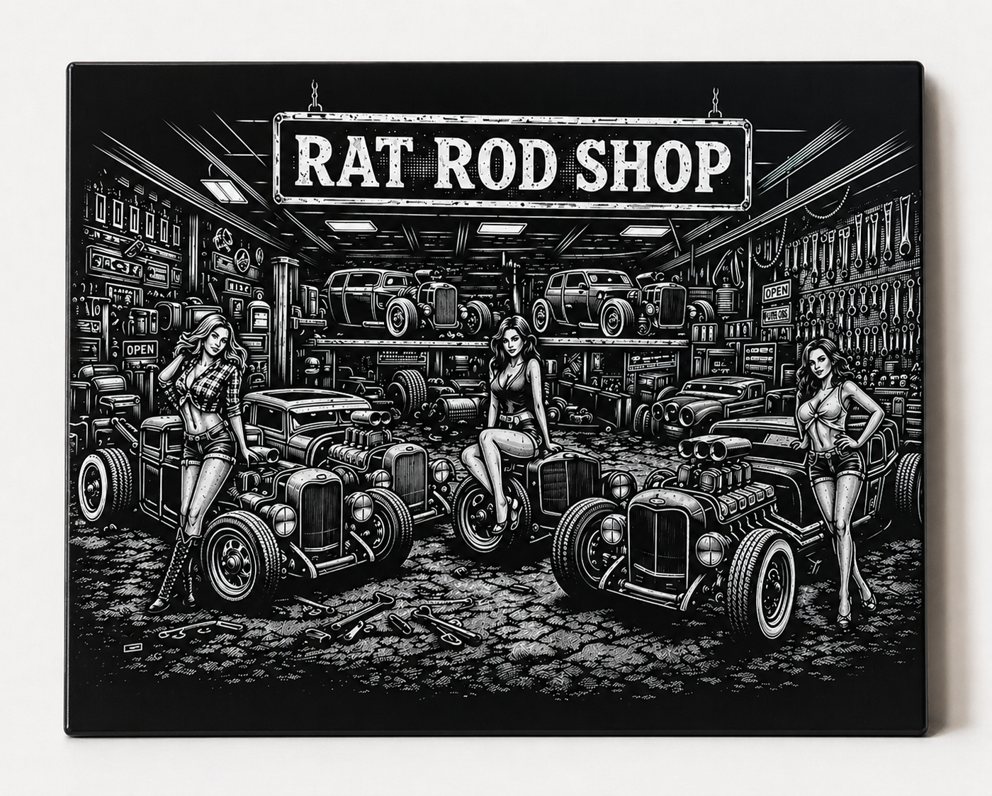 Rat Rod Shop Canvas & Metal Print – Vintage Hot Rod Garage Wall Art