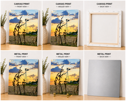 Rustic Windmill Farm Sunset Canvas & Metal Print – Country Landscape Wall Art