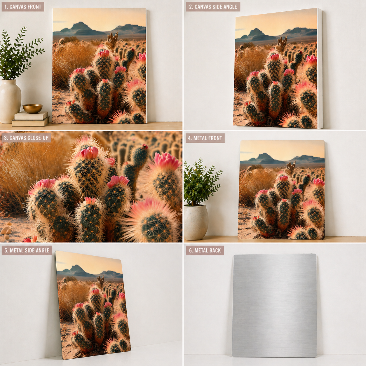 Blush Desert Cactus Canvas & Metal Print – Soft Southwest Wall Art