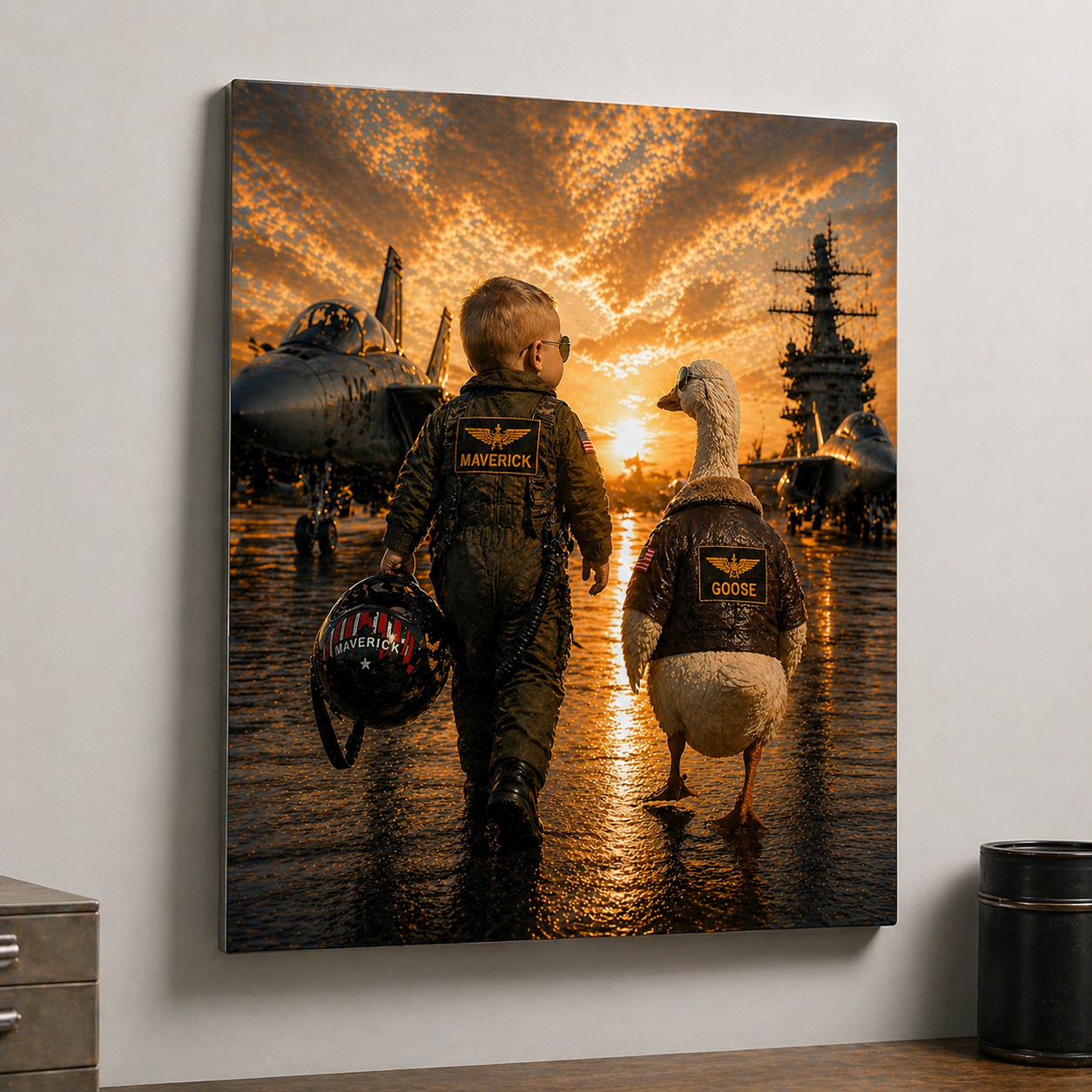 “Mav & Goose” Aviation Sunset Canvas & Metal Print – Bold Adventure Wall Art
