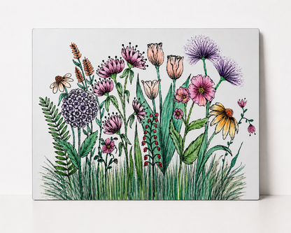 Hand-Drawn Wildflower Botanical Canvas & Metal Print – Pen & Ink Floral Wall Art by Jody Prell