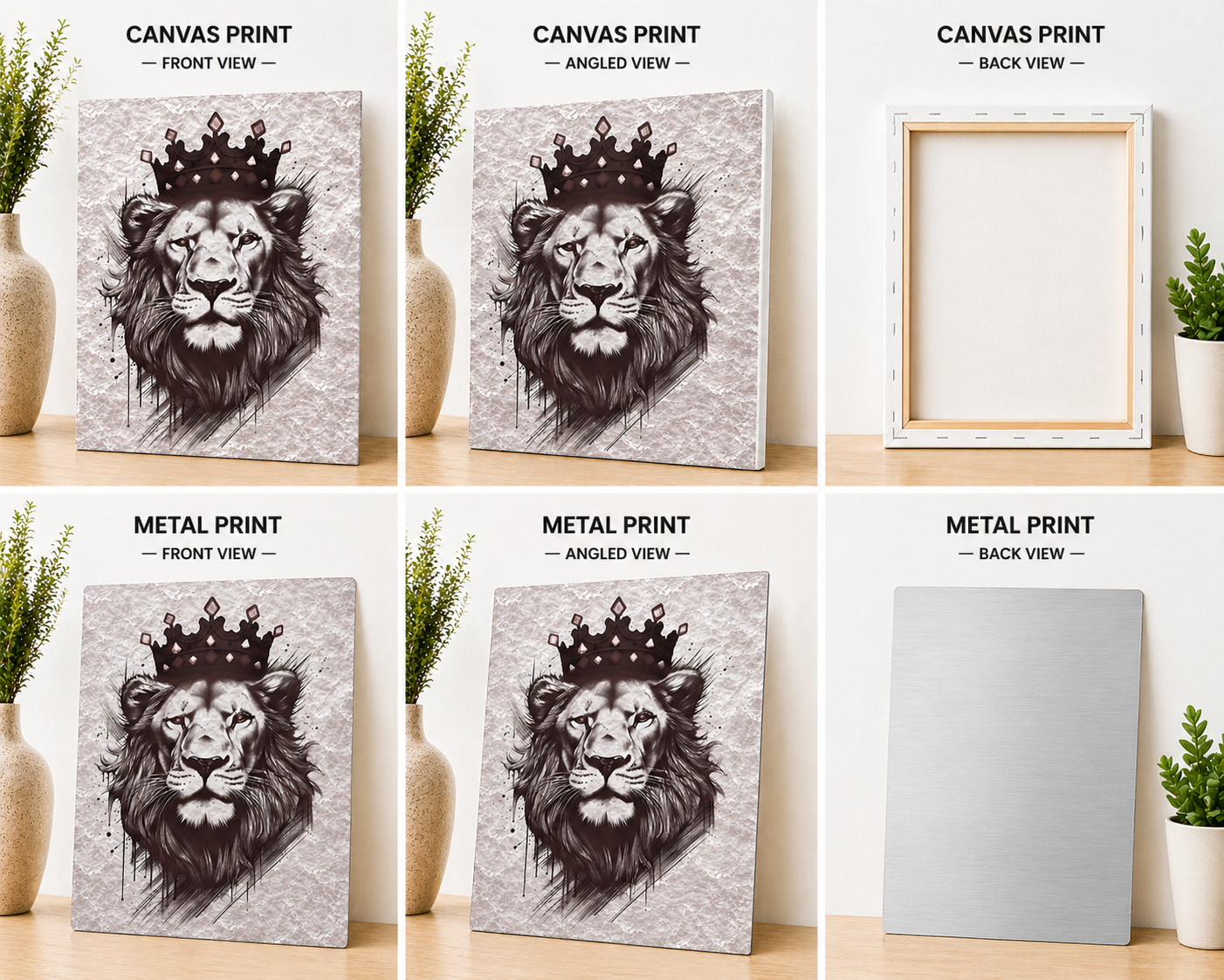 Crowned Lion Canvas & Metal Print – Regal King Wall Art