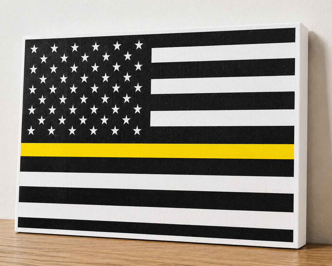 Thin Gold Line American Flag Canvas & Metal Print – Black & White Patriotic Wall Art