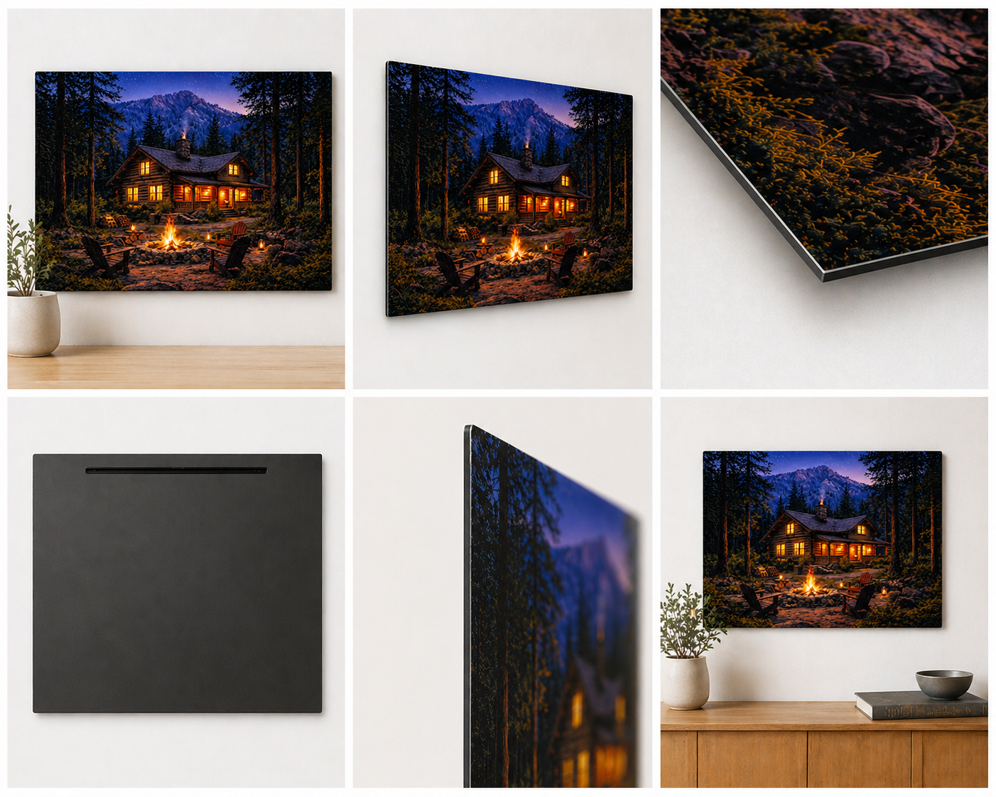 Cozy Cabin Campfire Canvas & Metal Print – Rustic Mountain Lodge Wall Art