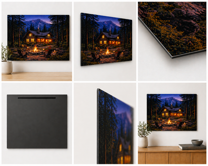 Cozy Cabin Campfire Canvas & Metal Print – Rustic Mountain Lodge Wall Art