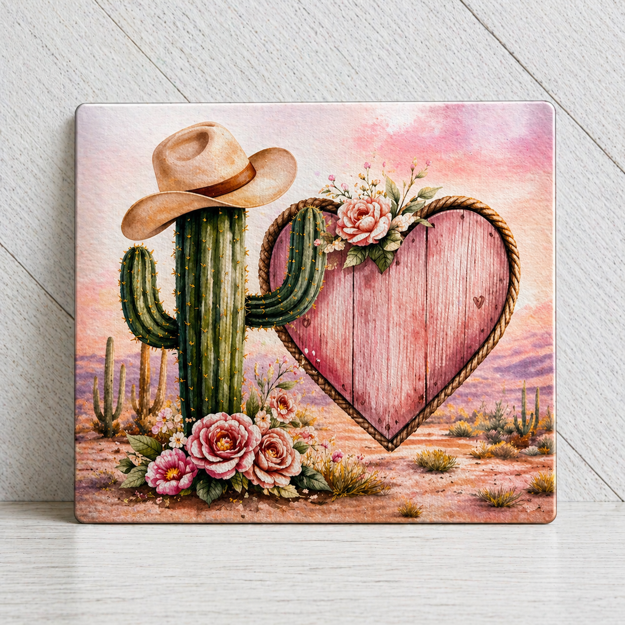 Cowgirl Cactus Heart Wall Art – Western Canvas or Metal Print – Rustic Floral Decor – Cowgirl Gift Idea