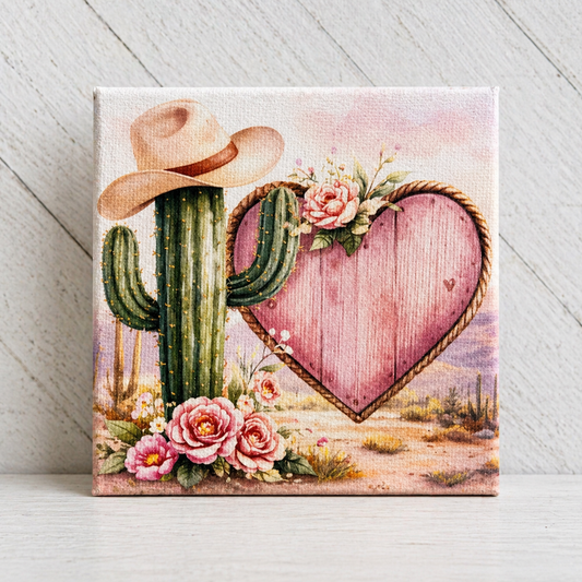 Cowgirl Cactus Heart Wall Art – Canvas or Metal Print – Western Decor – Rustic Boho Desert Artwork
