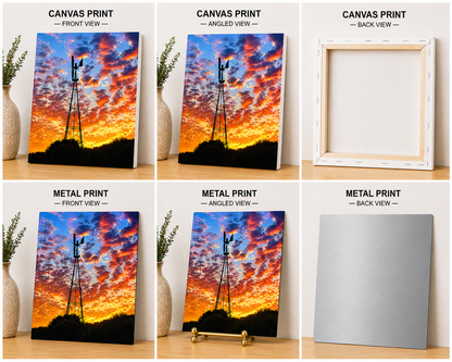 Vibrant Windmill Sunset Canvas & Metal Print – Colorful Rustic Sky Wall Art
