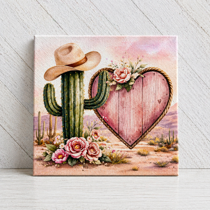 Cowgirl Cactus Heart Wall Art – Western Canvas or Metal Print – Rustic Floral Decor – Cowgirl Gift Idea