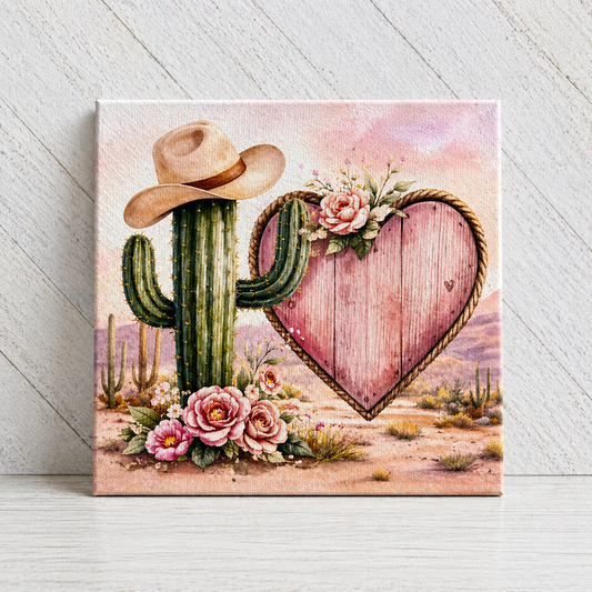 Cowgirl Cactus Heart Wall Art – Western Canvas or Metal Print – Rustic Floral Decor – Cowgirl Gift Idea