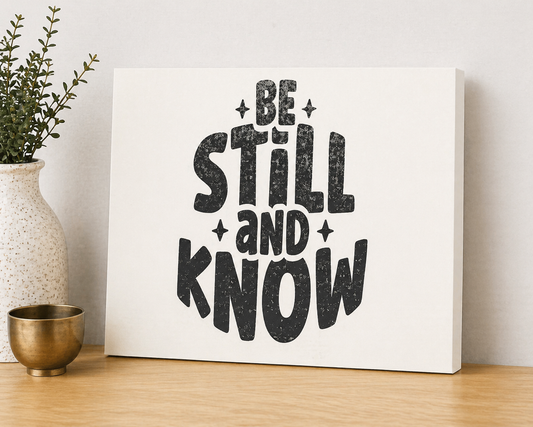 “Be Still and Know” Canvas & Metal Print – Minimalist Faith Wall Art