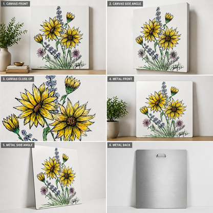 Hand-Drawn Wildflower Sunflower Canvas & Metal Print – Pen & Ink Floral Art by Jody Prell