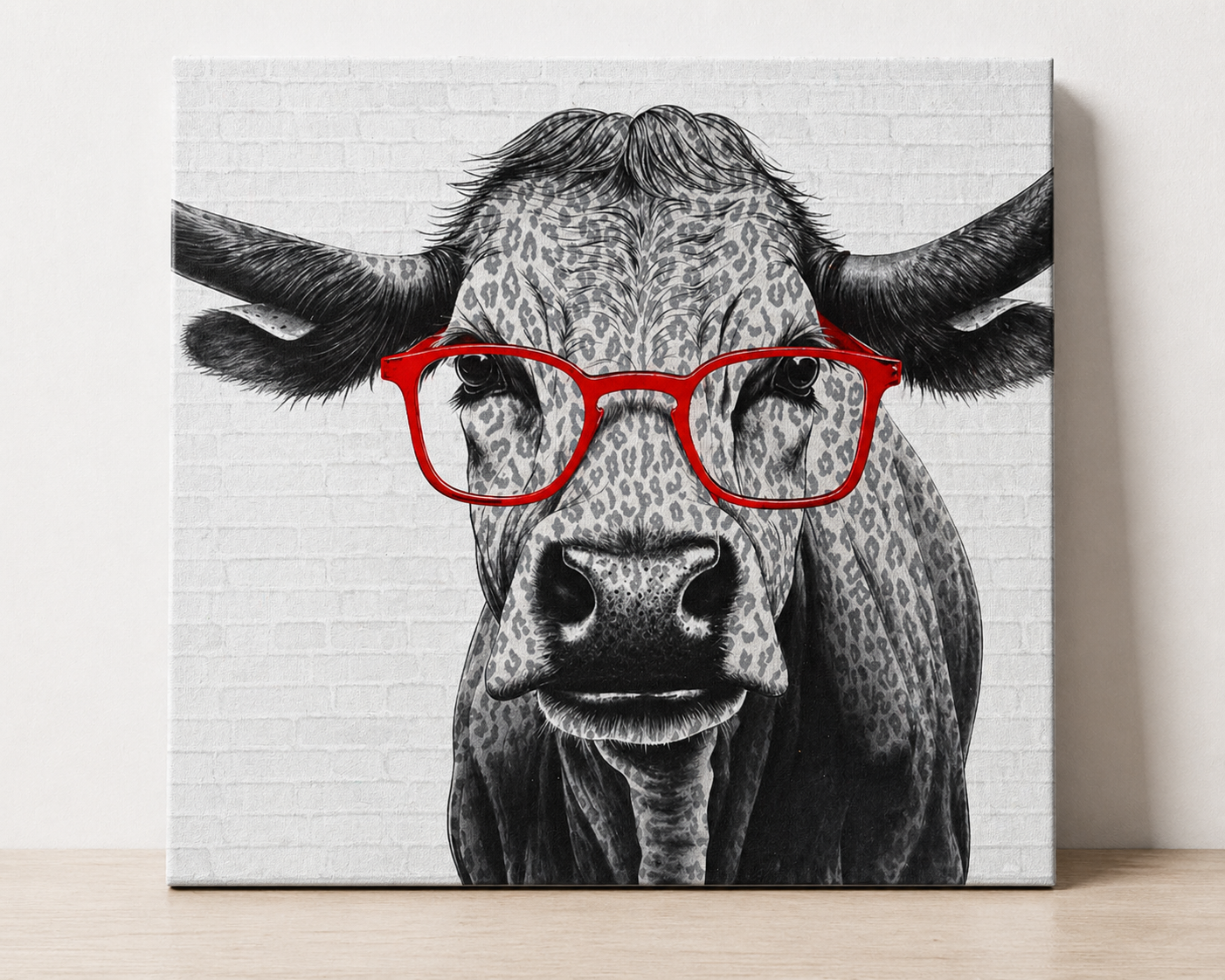 Funny Cow with Red Glasses Canvas & Metal Print – Farmhouse Humor Wall Art