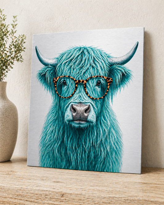 Teal Highland Cow Canvas & Metal Print – Chic Rustic Modern Farmhouse Wall Art