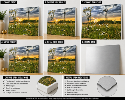 Golden Prairie Sunset Canvas & Metal Print – Windmill Landscape Wall Art
