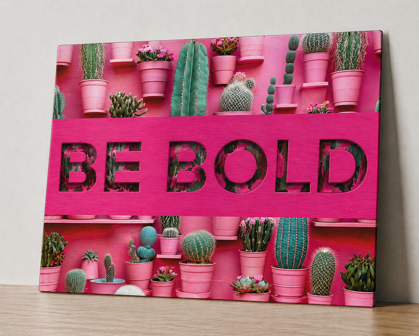 “Be Bold” Canvas & Metal Print – Vibrant Pink Cactus Wall Art | Modern Statement Decor