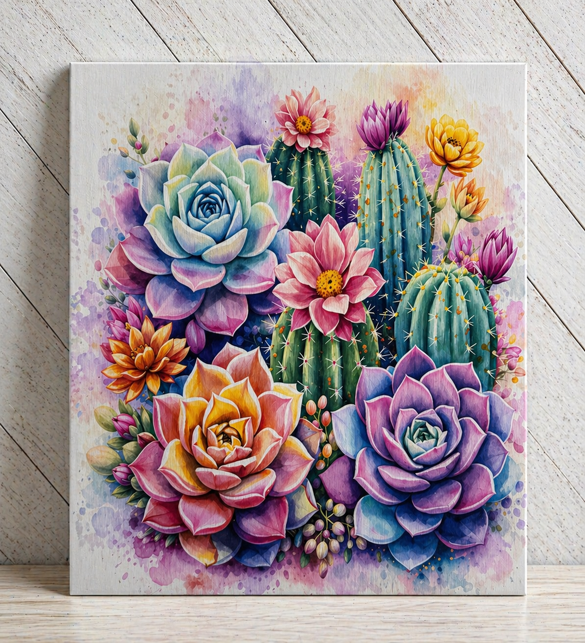 Vibrant Cactus Succulent Wall Art – Canvas or Metal Print – Colorful Desert Floral Boho Decor