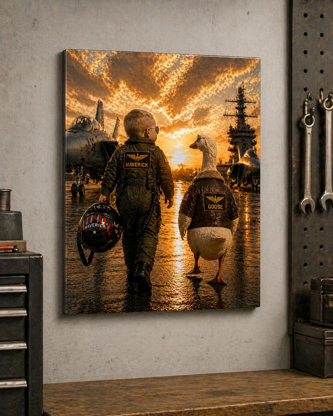 “Mav & Goose” Aviation Sunset Canvas & Metal Print – Bold Adventure Wall Art