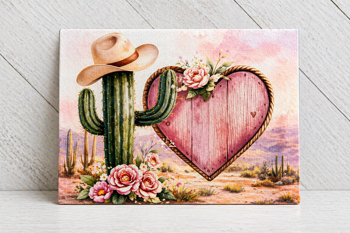 Cowgirl Cactus Heart Wall Art – Canvas or Metal Print – Western Decor – Rustic Boho Desert Artwork