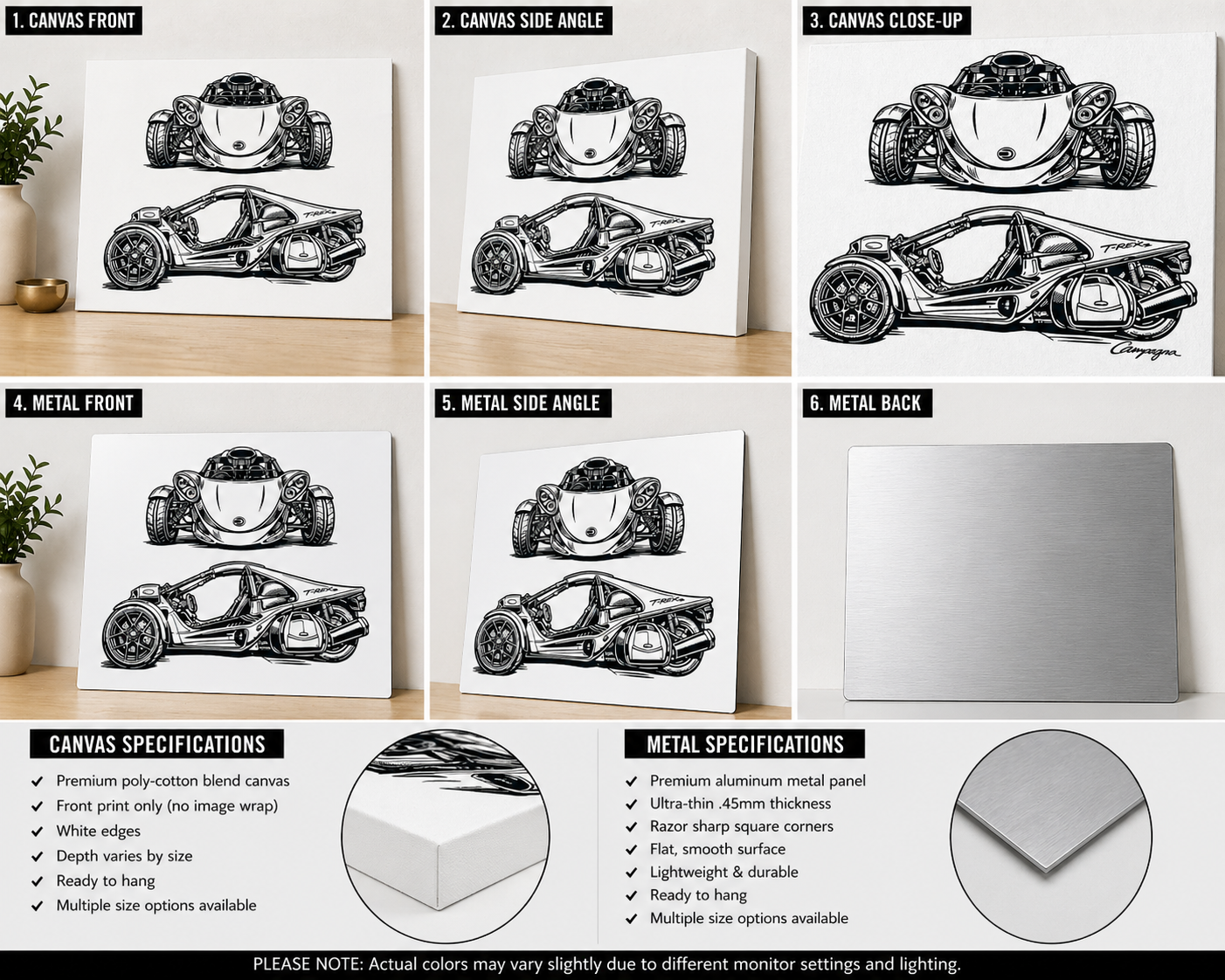 T-REX Campagna Dual View Canvas & Metal Print – Automotive Line Art Wall Art