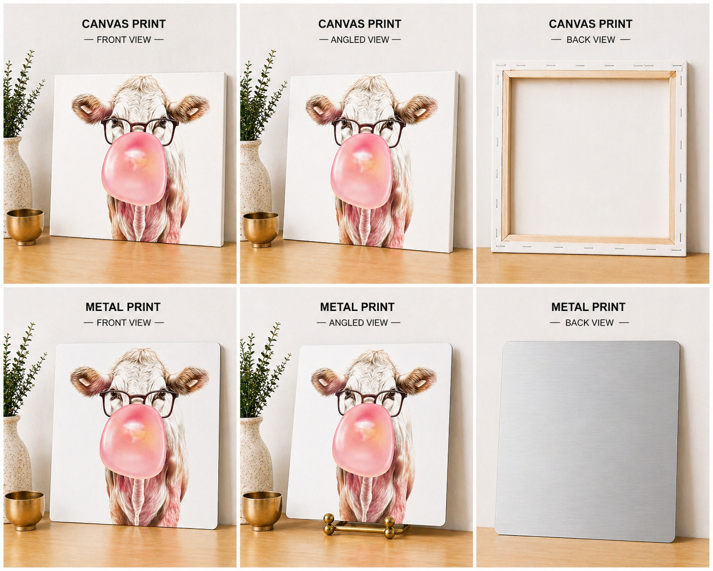 Funny Cow Bubblegum Canvas & Metal Print – Playful Farmhouse Wall Art