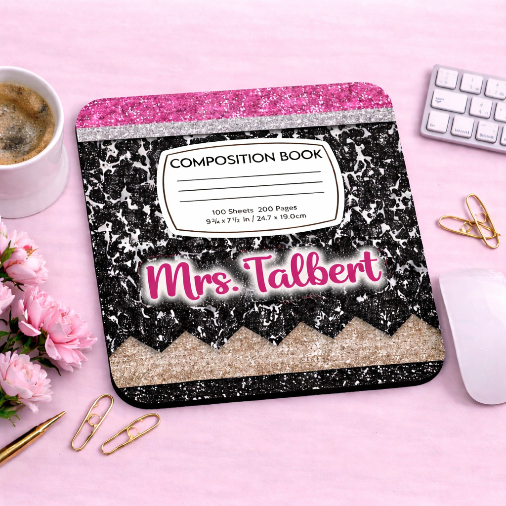 Personalized Teacher Mouse Pad - Sparkle Composition Pencil