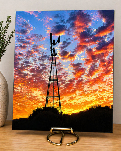 Vibrant Windmill Sunset Canvas & Metal Print – Colorful Rustic Sky Wall Art