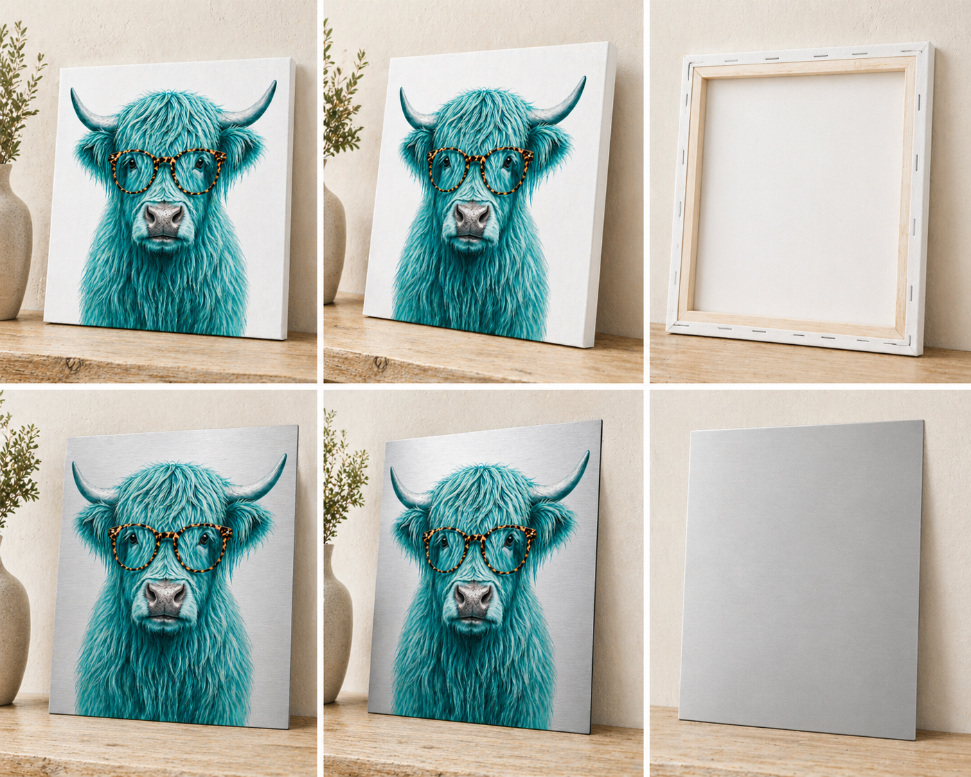 Teal Highland Cow Canvas & Metal Print – Chic Rustic Modern Farmhouse Wall Art