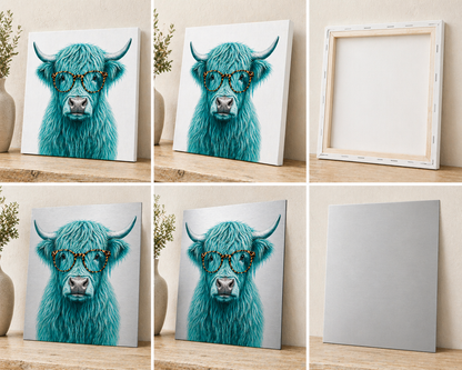 Teal Highland Cow Canvas & Metal Print – Chic Rustic Modern Farmhouse Wall Art