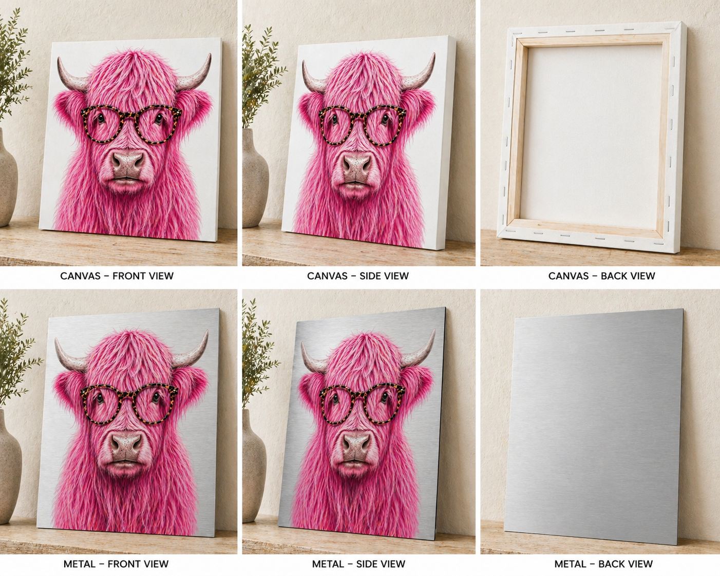 Pink Highland Cow Canvas & Metal Print – Chic Rustic Farmhouse Wall Art