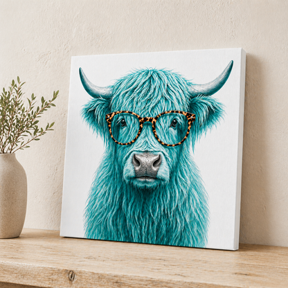 Teal Highland Cow Canvas & Metal Print – Chic Rustic Modern Farmhouse Wall Art