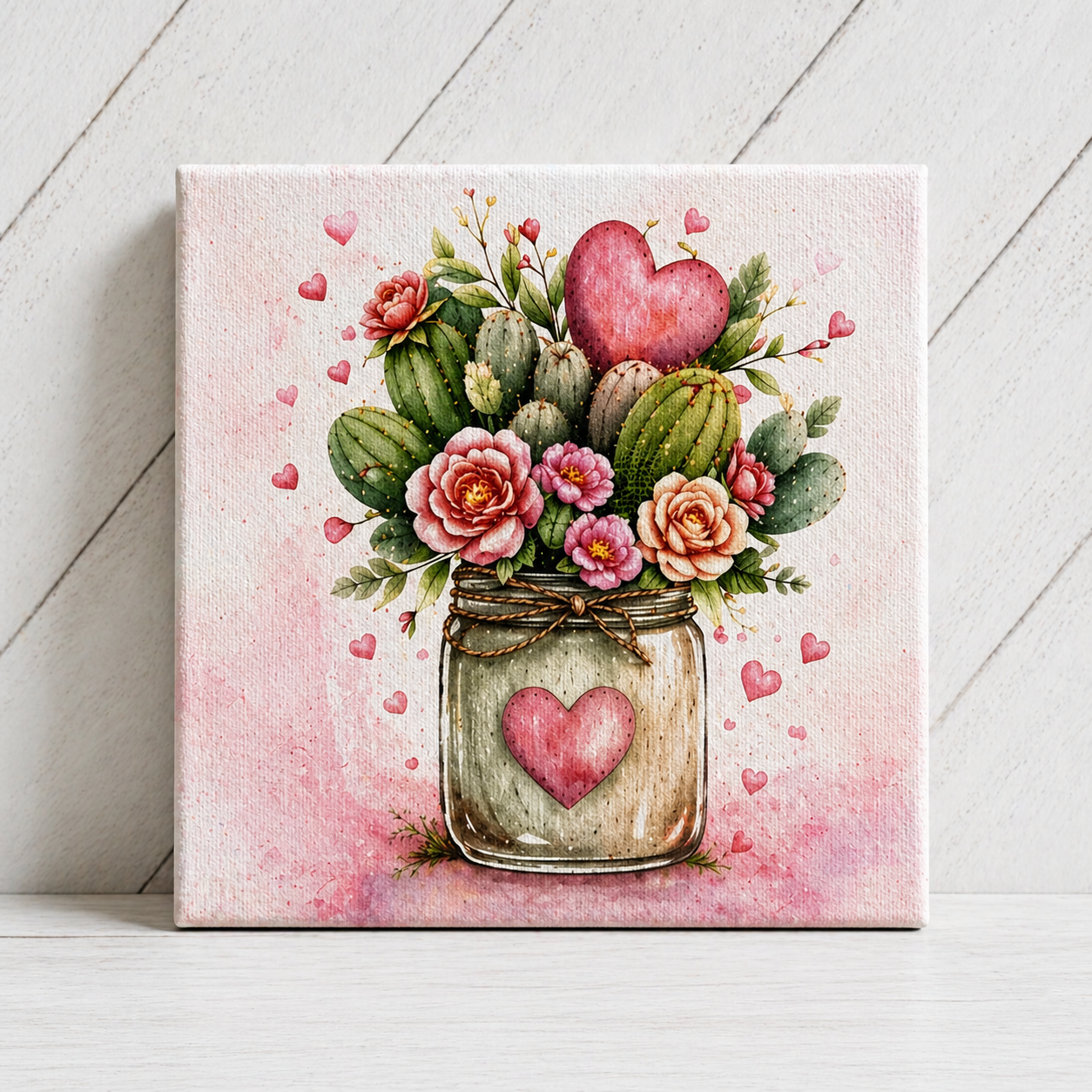 Cactus Flower Mason Jar Wall Art – Canvas or Metal Print – Rustic Western Decor – Boho Gift Idea