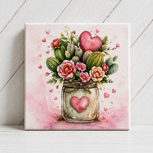 Cactus Flower Mason Jar Wall Art – Canvas or Metal Print – Rustic Western Decor – Boho Gift Idea