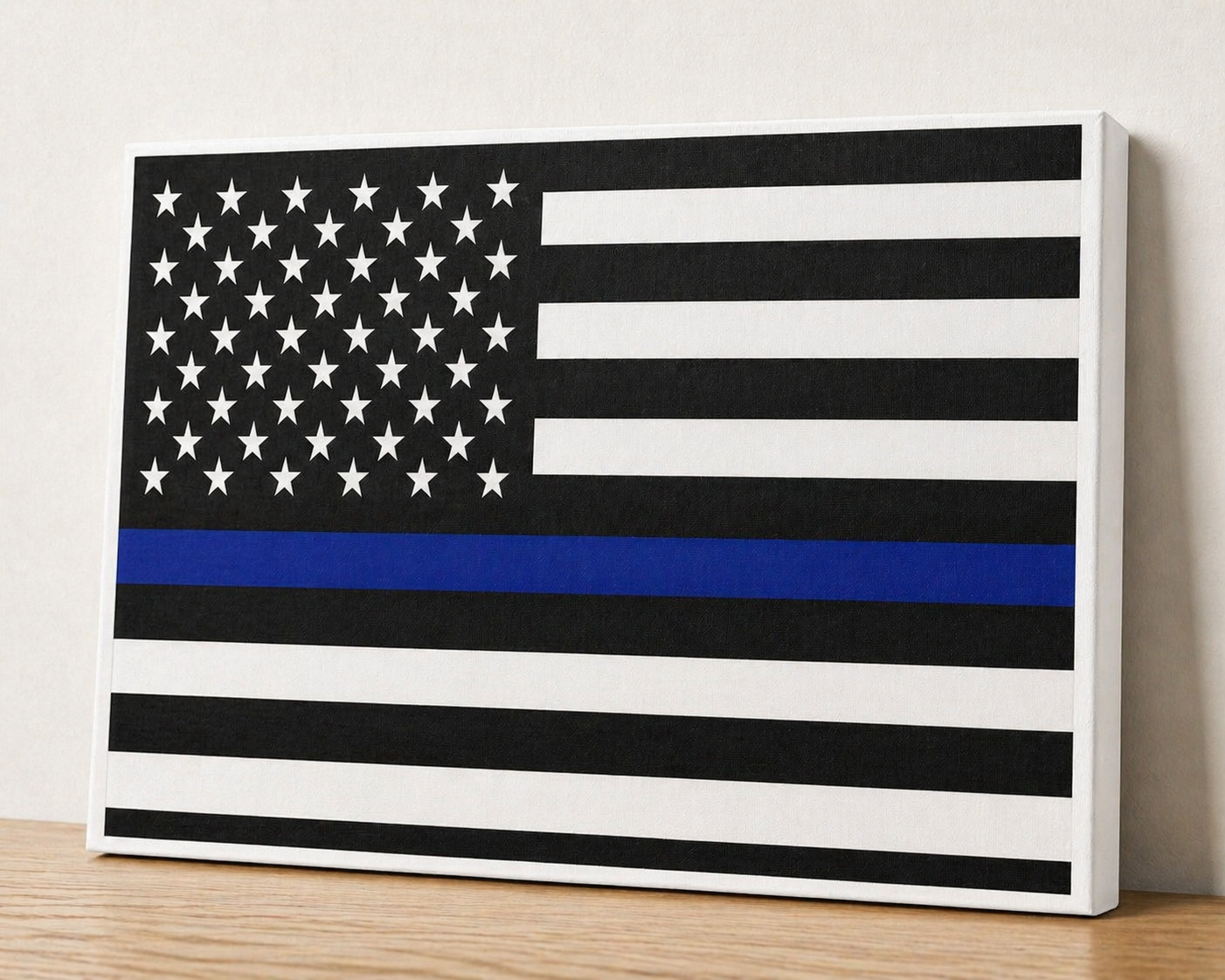 Thin Blue Line American Flag Canvas & Metal Print – Black & White Patriotic Wall Art